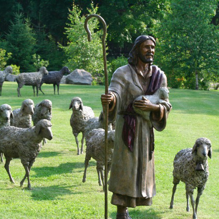 Bronze statue Jesus holding goats